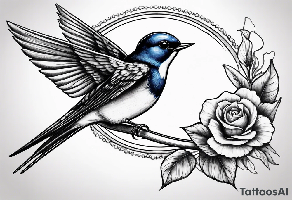 Swallow with rosary on its legs tattoo idea