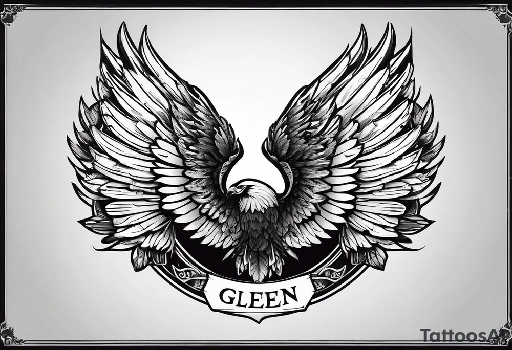 Wings with the word Glenn in between tattoo idea Wings with the word Glenn in between tattoo idea