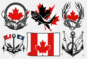 Canadian flag with crossed fish hooks tattoo idea