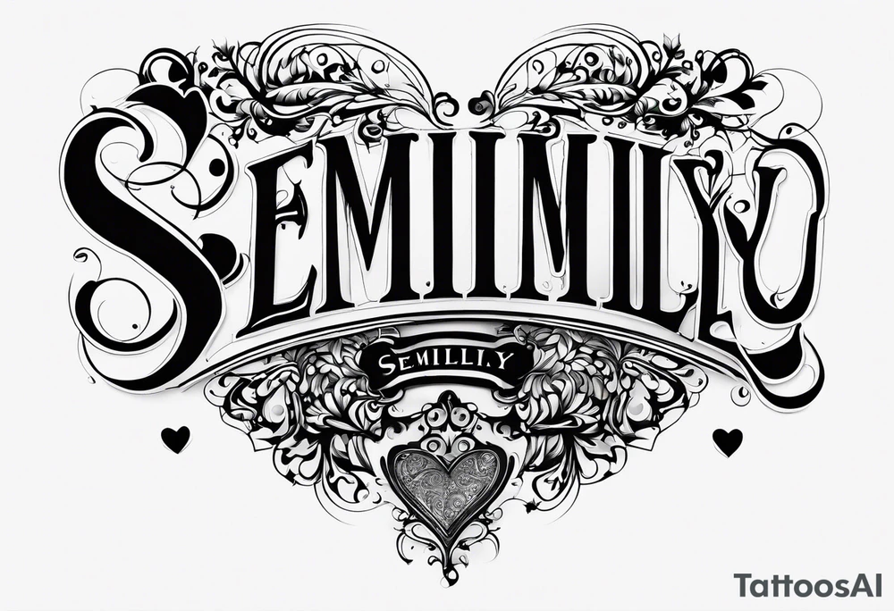 semilly name written in beautiful letters with a small heart tattoo idea