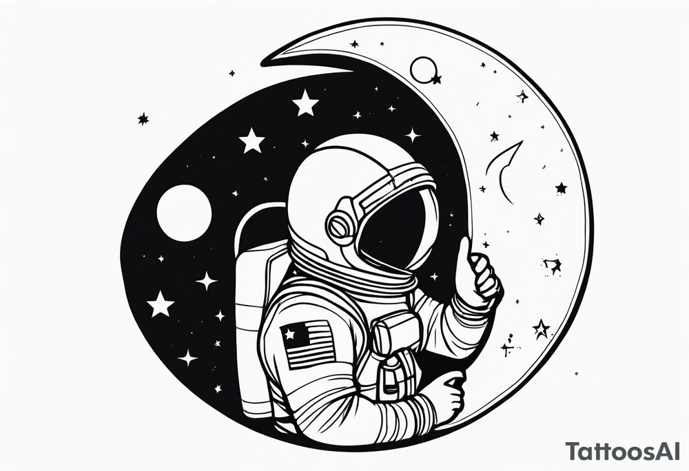 astronaut laying on a crescent moon tattoo idea