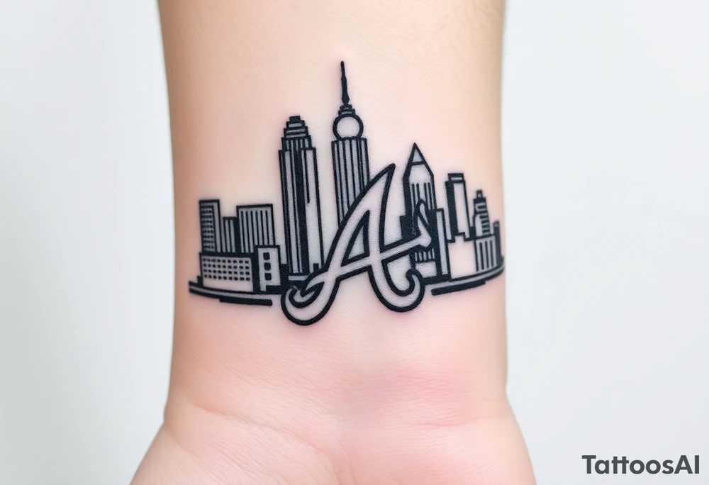 3D layered Atlanta skyline with Braves logo tattoo idea