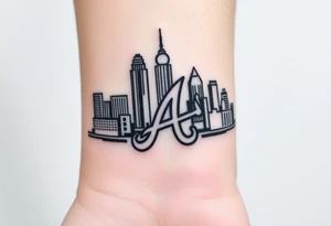 3D layered Atlanta skyline with Braves logo tattoo idea