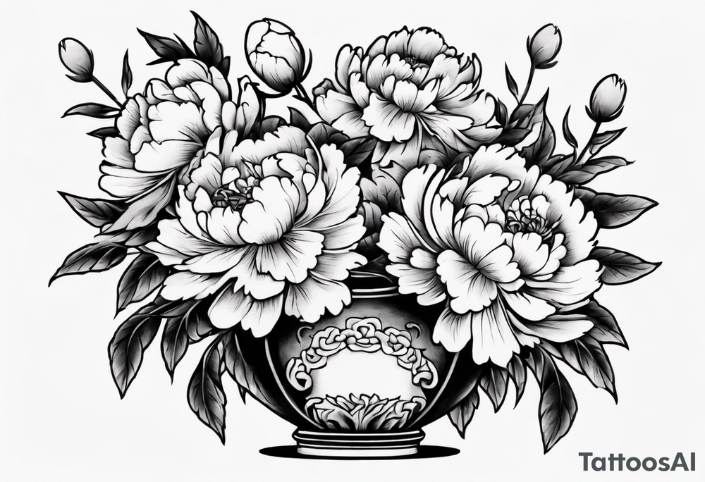 Old school vase with peonies in it tattoo idea
