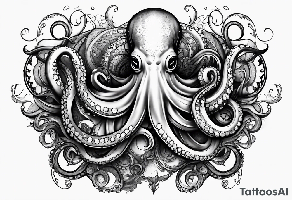 Octopus peaceful waves steampunk tattoo idea
