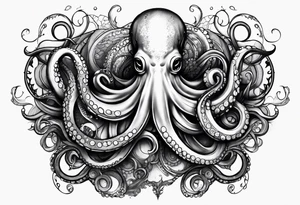 Octopus peaceful waves steampunk tattoo idea