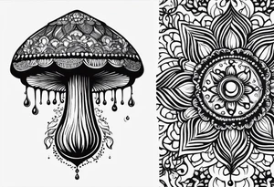 Shaggy cap mushroom dripping ink off cap mandala henna black tattoo design tattoo idea