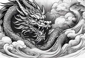 chinese dragon flying through a storm tattoo idea