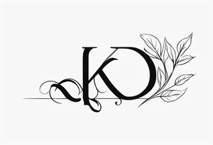 delicate feminine tattoo, plant stem ornament with leaves and shading around the ankle with an overlap on the foot.  at the ends of the stem the letters D, K tattoo idea