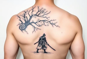 Ronin samurai standing under cherry blossom tree tattoo idea