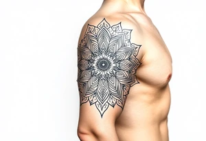 bold line ornamentaali mandala tattoo idea