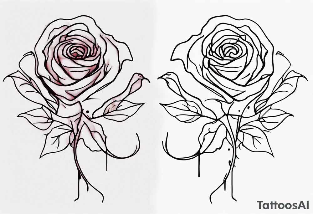 rose flower, one line, blood dripping from the flower, long and not wide tattoo idea
