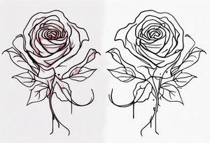 rose flower, one line, blood dripping from the flower, long and not wide tattoo idea