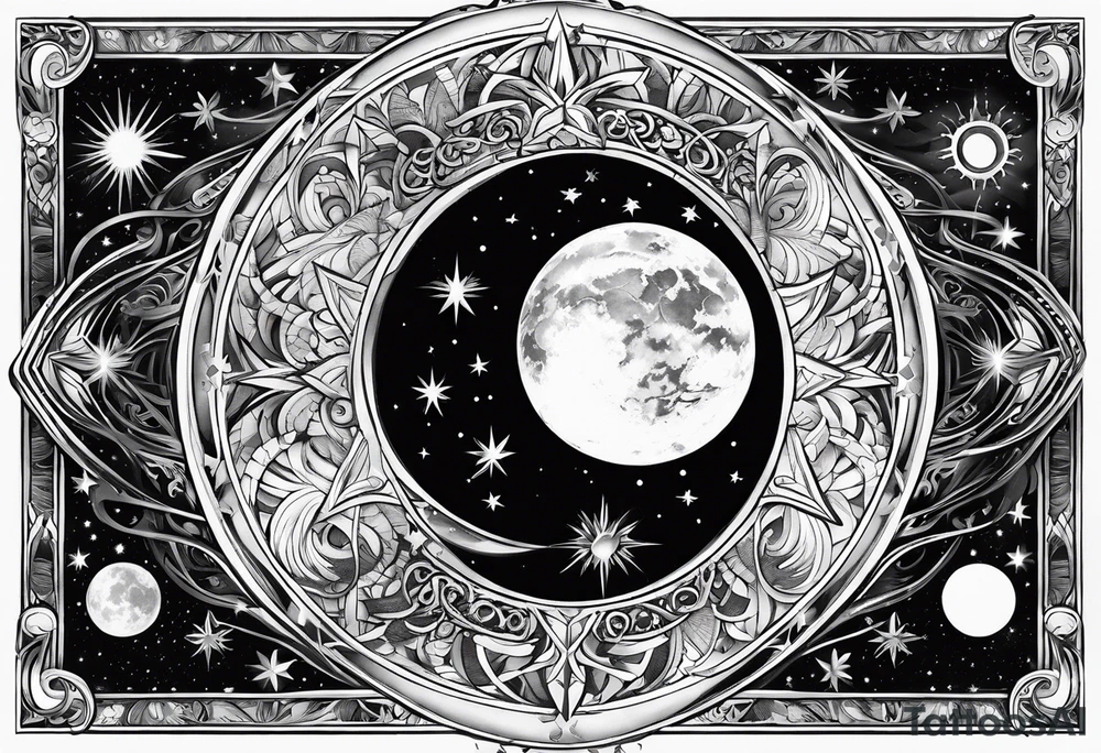 Mother earth celestial stars moon sun tattoo idea Mother earth celestial stars moon sun tattoo idea