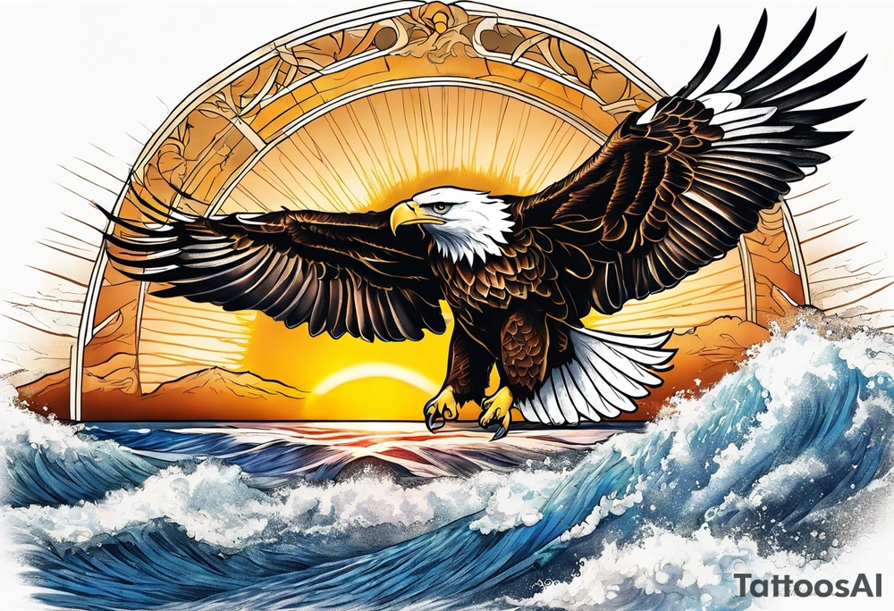eagle and sun and sea tattoo idea
