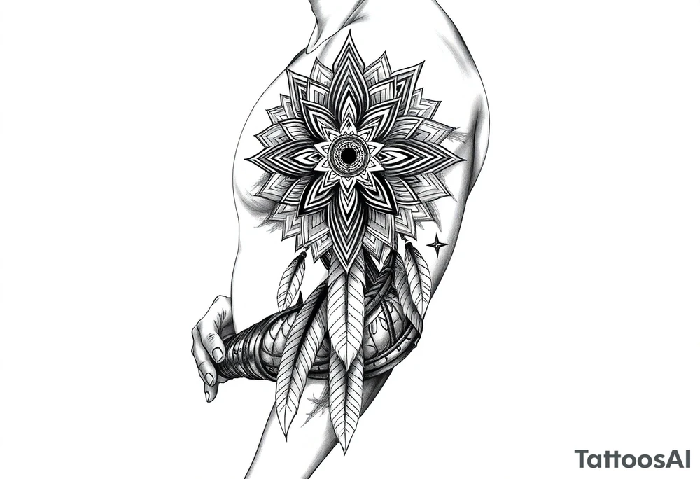 spiritual feathers ornamental mandala shaman tattoo idea