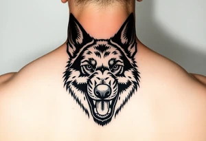 German Shepherd snarling and looking angry. tattoo idea
