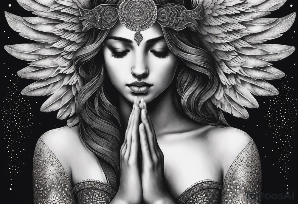 Angel with prayer hands tattoo idea