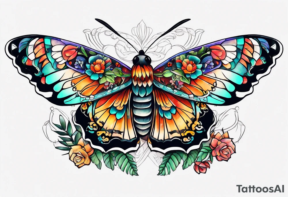 Modern Mexican style moth with succulents in garden tattoo idea