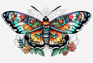 Modern Mexican style moth with succulents in garden tattoo idea
