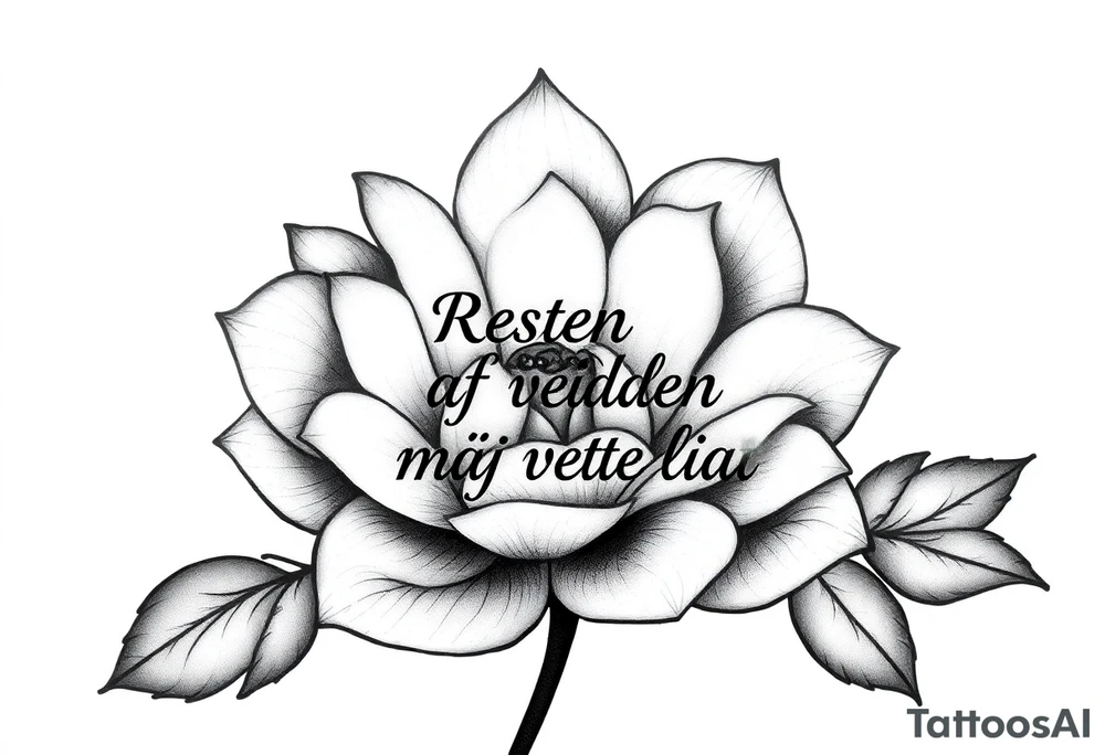 create a flower tattoo where the follomg text is indluded in the flower

Text: Resten af verden må vente lidt

Use the text at the "stilk in the flower" tattoo idea