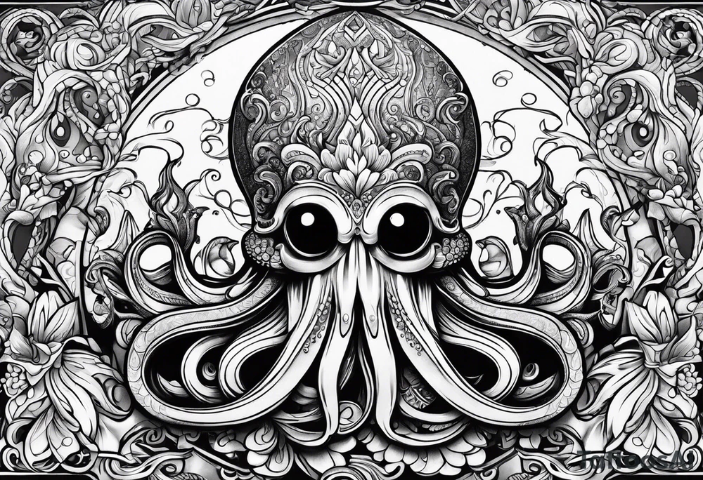 squid using lowbrow art style tattoo idea