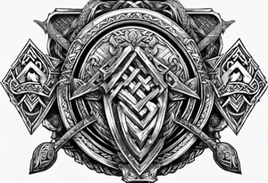 Valhalla sword shield axe Valknut chains tattoo idea