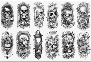 men’s arm sleeve, the name Peters, September birthday tattoo idea