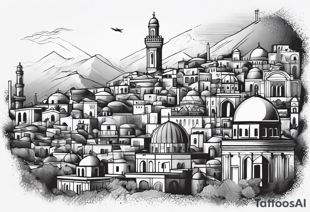 israel city vector vignette tattoo idea