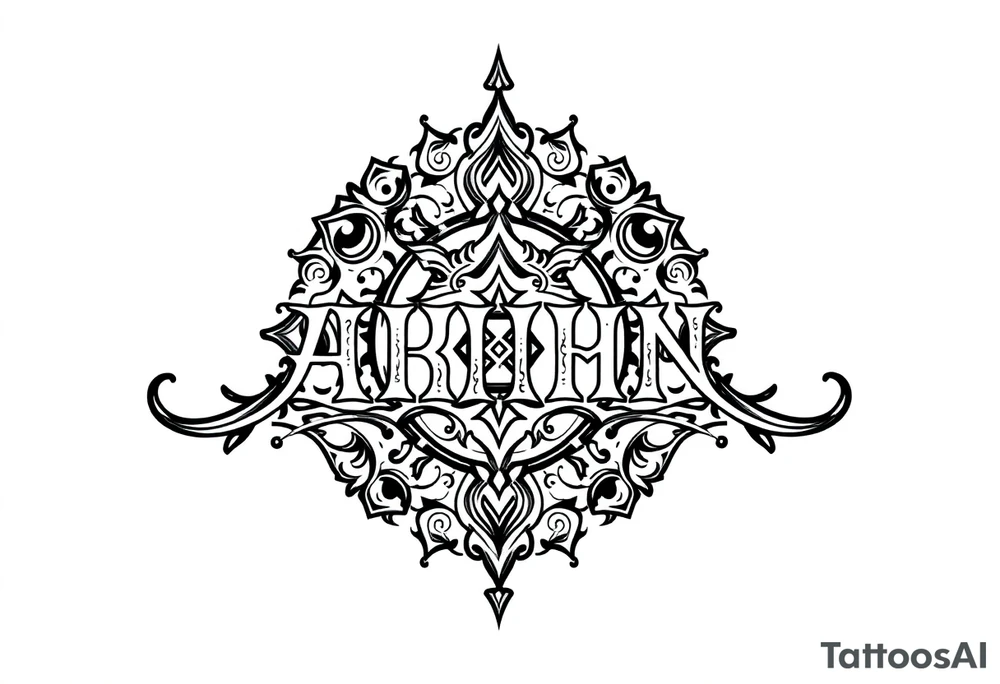 long ornament shaman style mytical with ancient rhyme letters tattoo idea