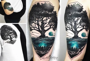 Sleeve tattoo of a technological tree that has some marine corps features tattoo idea