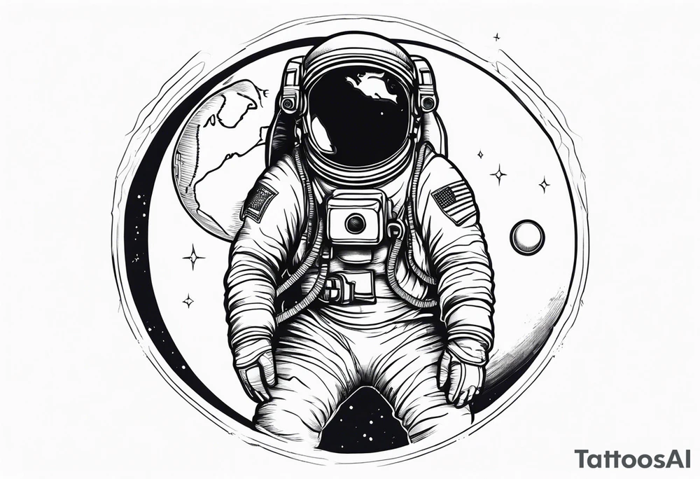 an astronaut hunched over in space from the back holding a planet in his hands tattoo idea