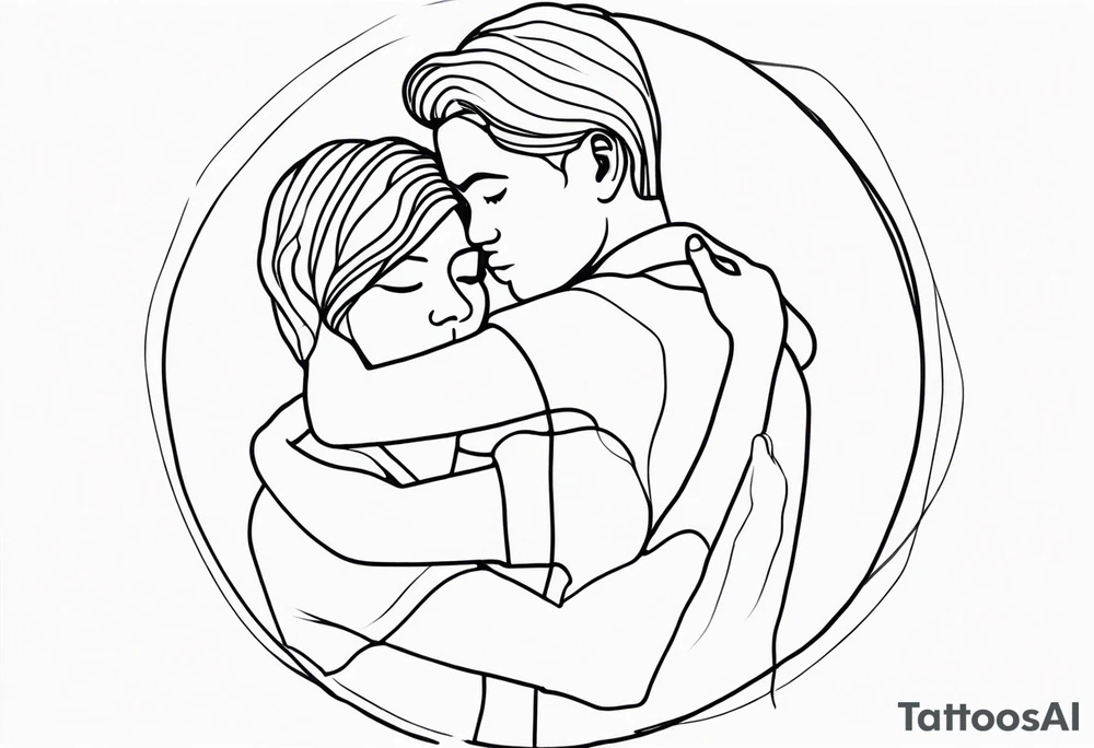 outline of people hugging tattoo idea
