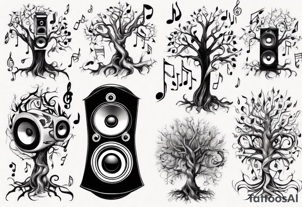 music speaker note tree stave tattoo idea