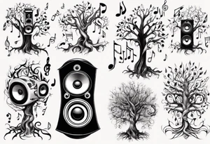 music speaker note tree stave tattoo idea