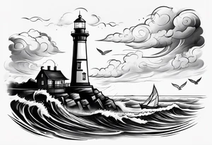 Lighthouse with black clouds tattoo idea