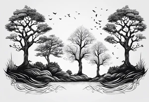 Three dainty trees tattoo idea
