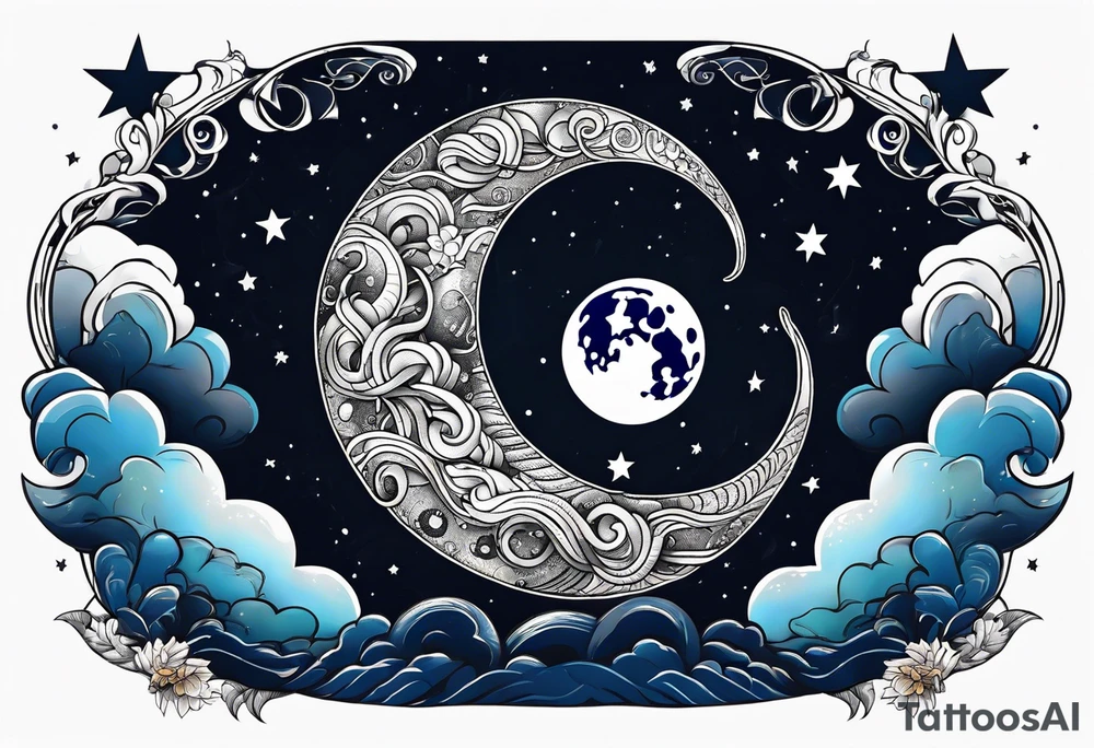 A snake hug the moon in the night sky tattoo idea