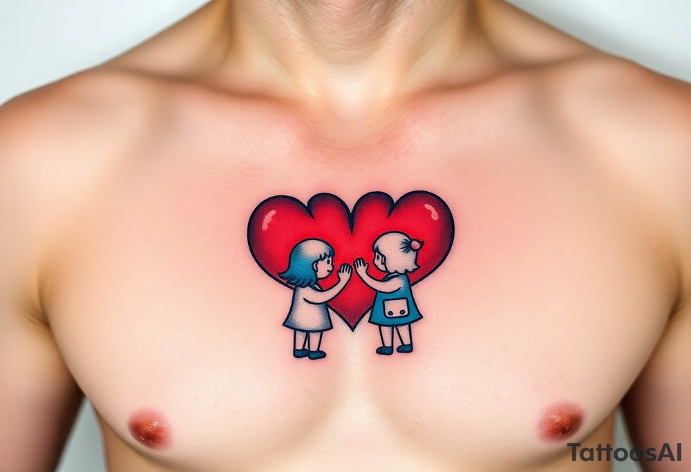 Red and blue hearts with their children tattoo idea