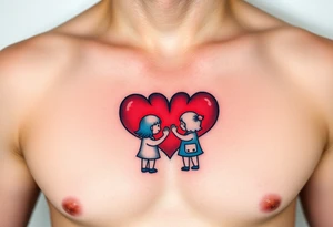 Red and blue hearts with their children tattoo idea