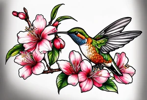 Propose moi un tatouage dans le dos les éléments sont : colibri carte de la Martinique fleur de prunus du Japon tattoo idea