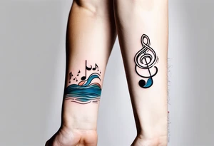 simple icons down the back of the arm featuring four icons:

1. a music note on a staff
2. a wave of water
3. a pocket
4. mushroom tattoo idea