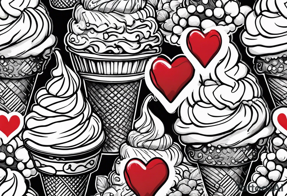 ice cream cone with one round scoop of ice cream and a red heart tattoo idea