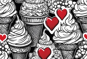 ice cream cone with one round scoop of ice cream and a red heart tattoo idea