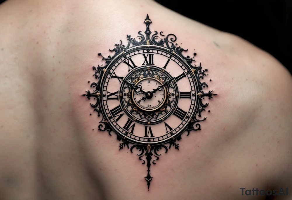 vintage roman numerals within ornate clockwork mechanism tattoo idea