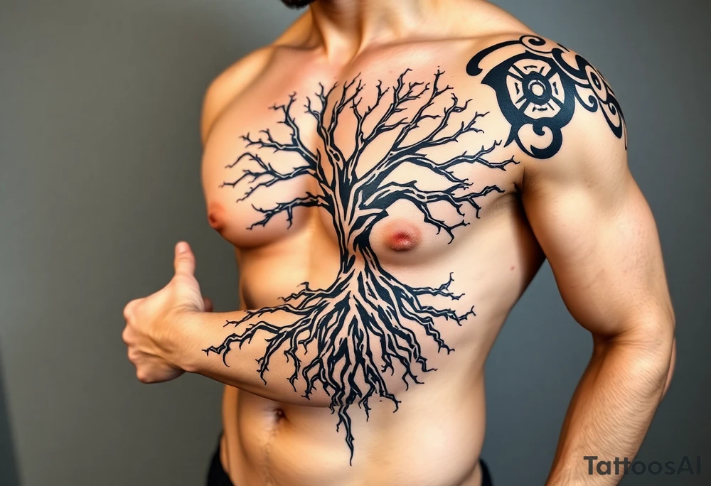 Tree roots turning into veins tattoo idea