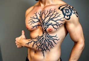 Tree roots turning into veins tattoo idea
