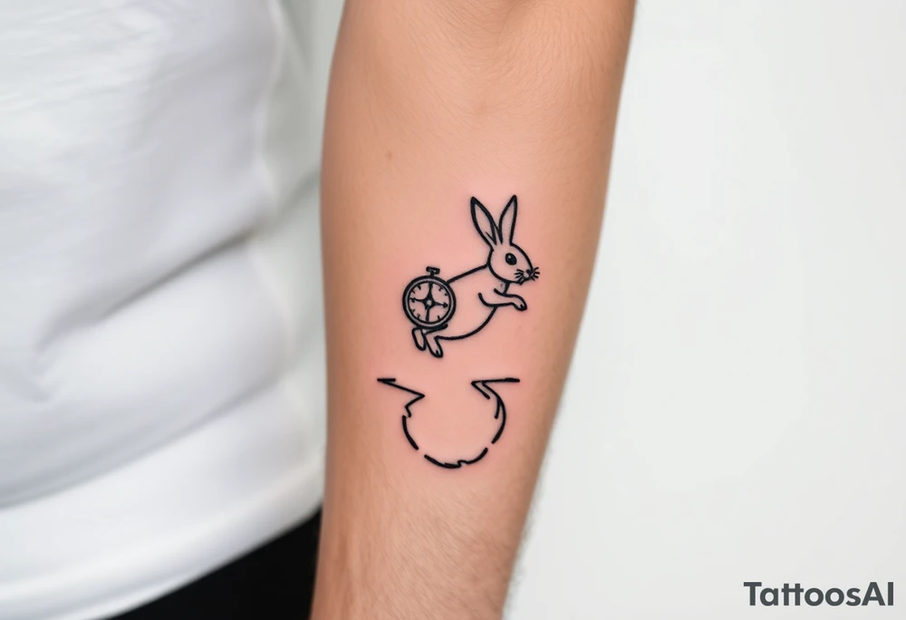 Rabbit with compass jumping down the rabbit hole. tattoo idea