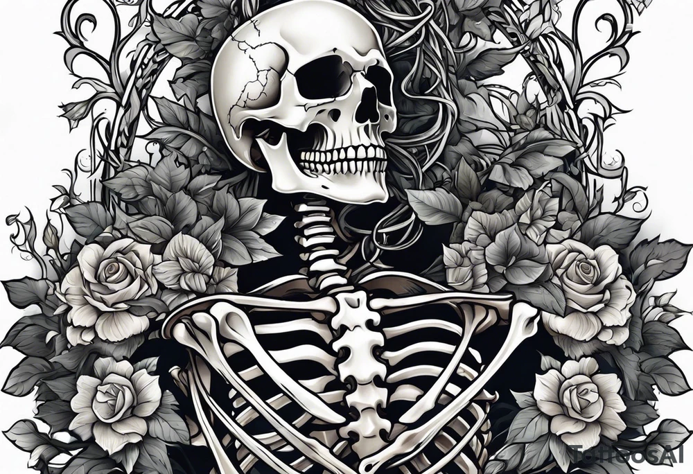 Full Skeleton wrapped in vines tattoo idea
