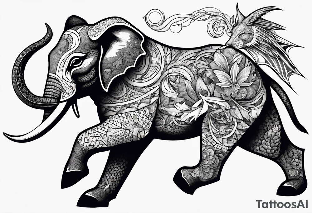 rabbit with gun fighting with dragon and evil elephant tattoo idea rabbit with gun fighting with dragon and evil elephant tattoo idea